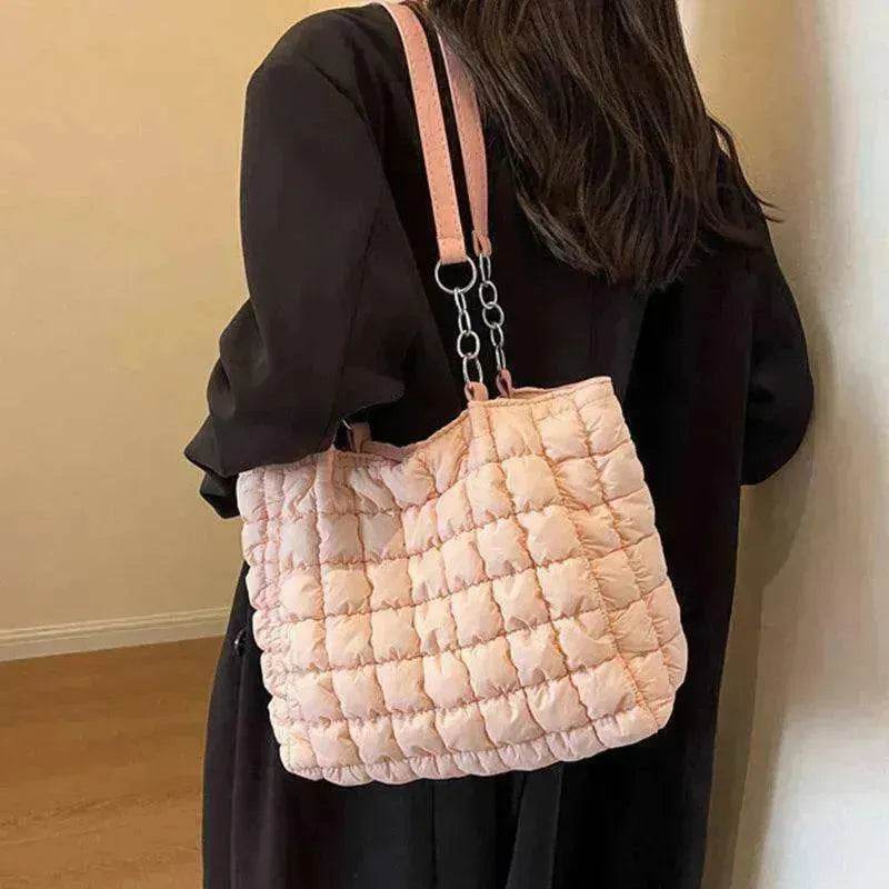 Plaid Down Handbags Large Capacity Bubble Tote Bag - EX-STOCK Canada