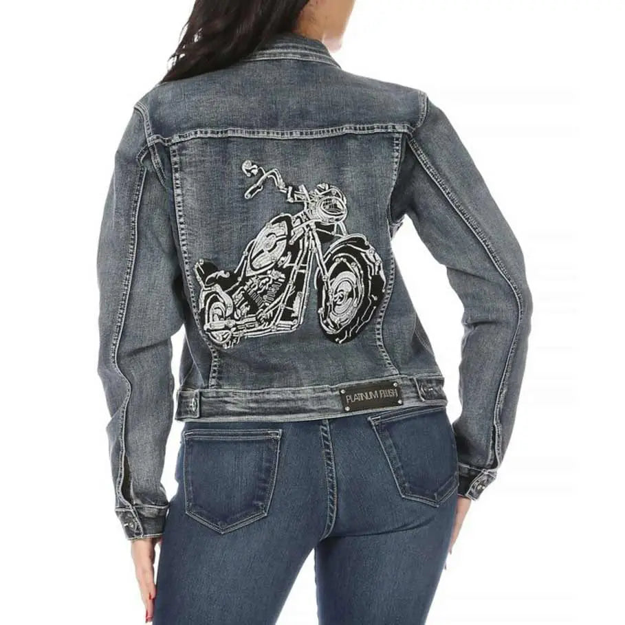 Platinum Plush Women's Motorcycle Graphic Jean Jacket EX-STOCK Canada