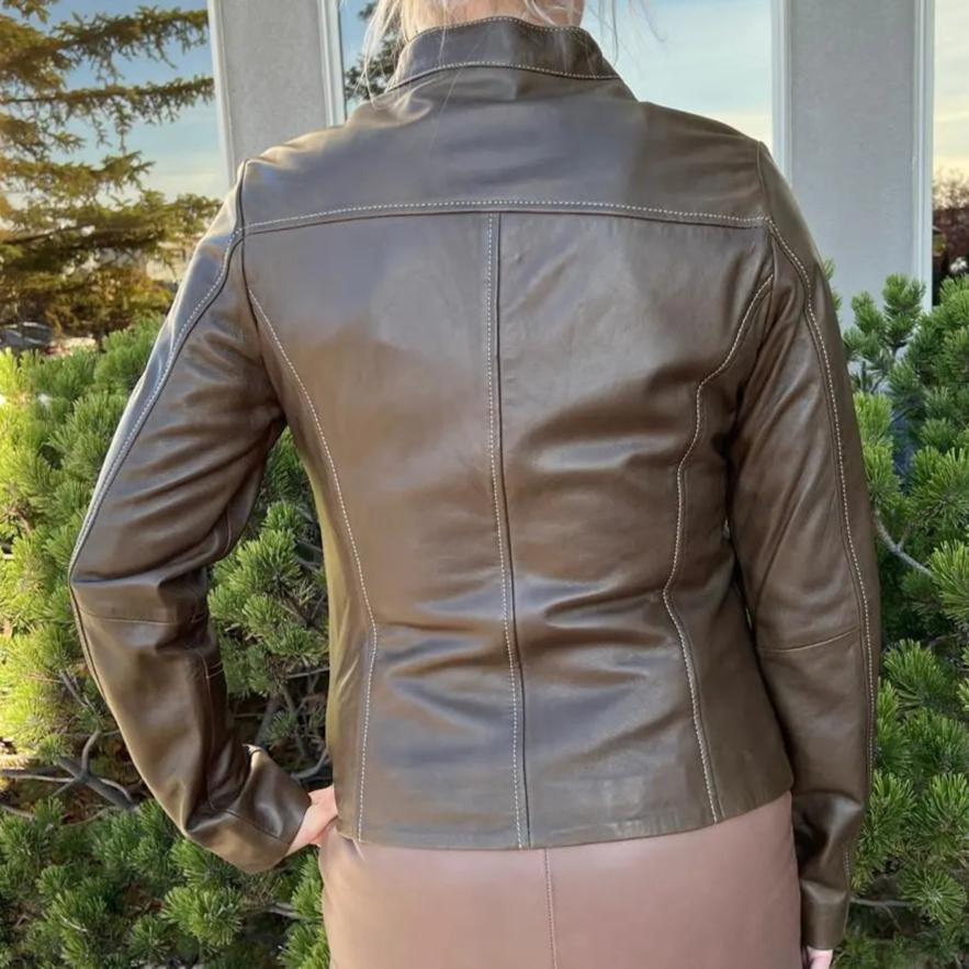 Plonge Leathers Women's Snap Collar Lamb Leather Jacket EX-STOCK Canada