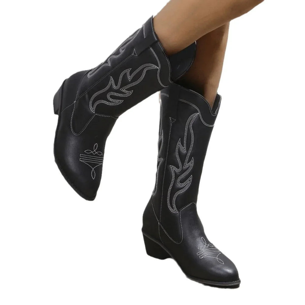 Plus Size Autumn New Mid-calf Riding Boots Embroidered Mid Heel Snow EX-STOCK Canada
