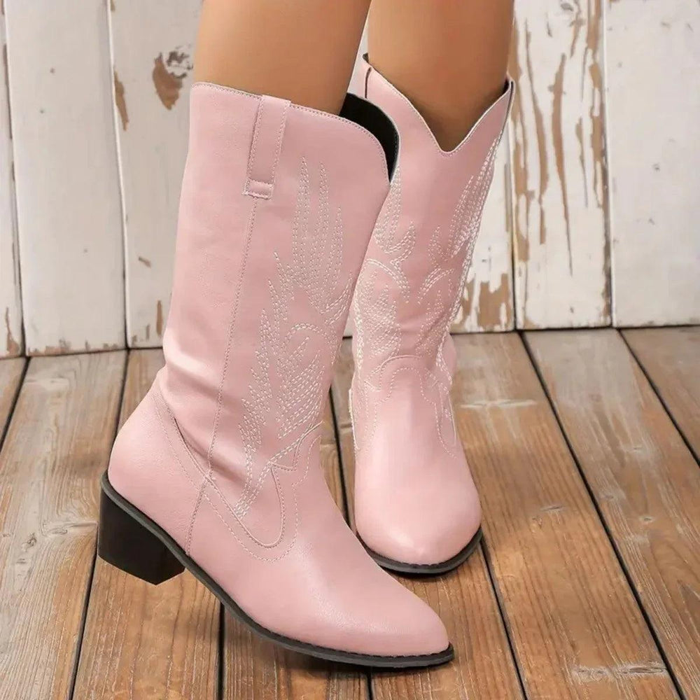 Plus Size Autumn New Mid-calf Riding Boots Embroidered Mid Heel Snow EX-STOCK Canada