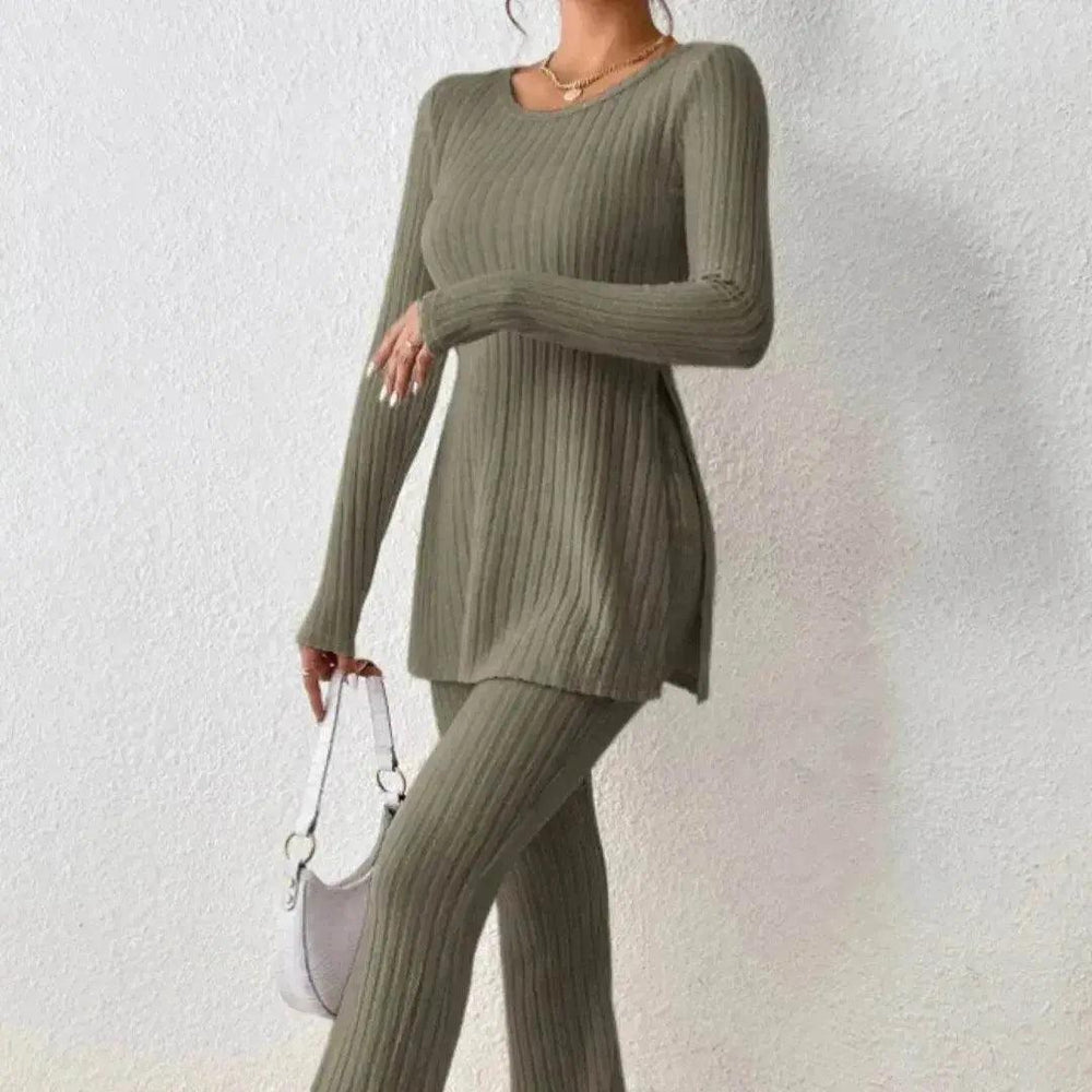 Polyester Two piece set Women's Clothing Solid Color Casual Slim New Fashion Women Elegant Outfit - EX-STOCK Canada