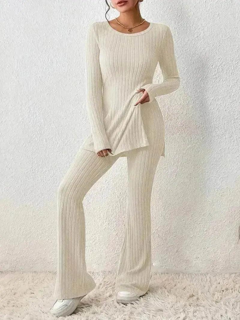 Polyester Two piece set Women's Clothing Solid Color Casual Slim New Fashion Women Elegant Outfit - EX-STOCK Canada