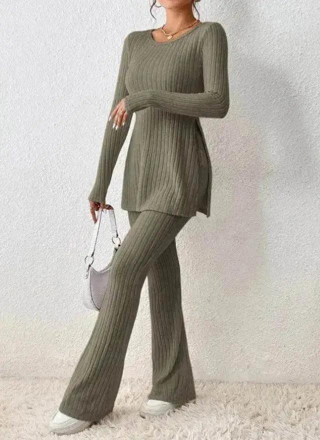 Polyester Two piece set Women's Clothing Solid Color Casual Slim New Fashion Women Elegant Outfit - EX-STOCK Canada
