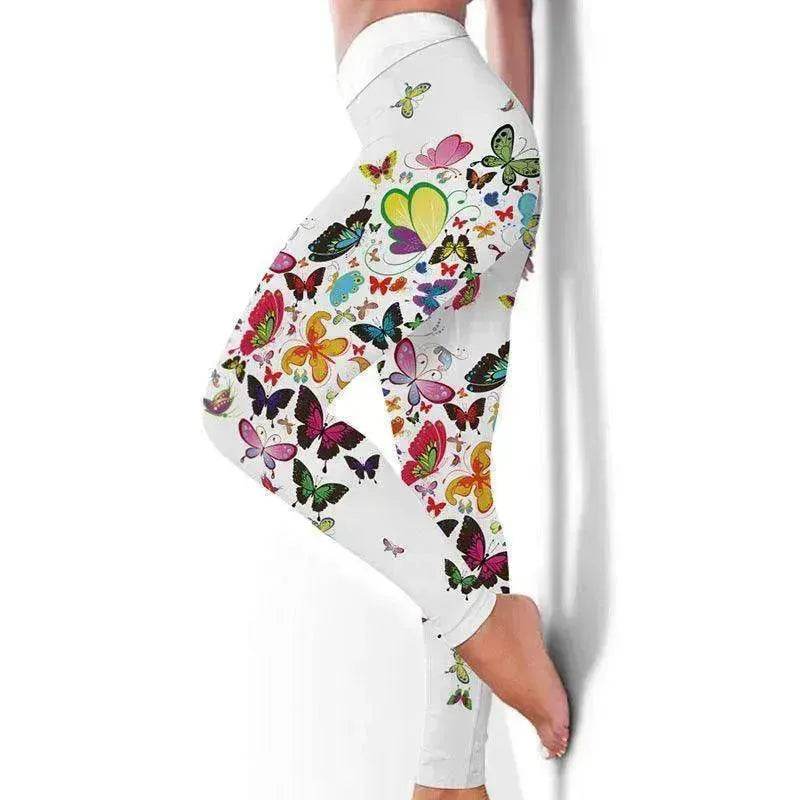 Printed Floral Butterfly Leggings High Waist Slim Yoga Pants Leggings - EX-STOCK Canada