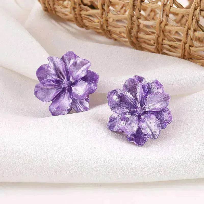 Purple Flower Internet Influencer Fairy Resin Stud Earrings For Women - EX-STOCK Canada