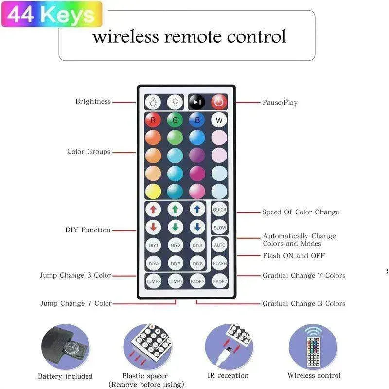Bande lumineuse LED RGB 5050 Bande LED changeant de couleur avec télécommande 20 mètres de long Contrôleur 44 touches - EX-STOCK CANADA