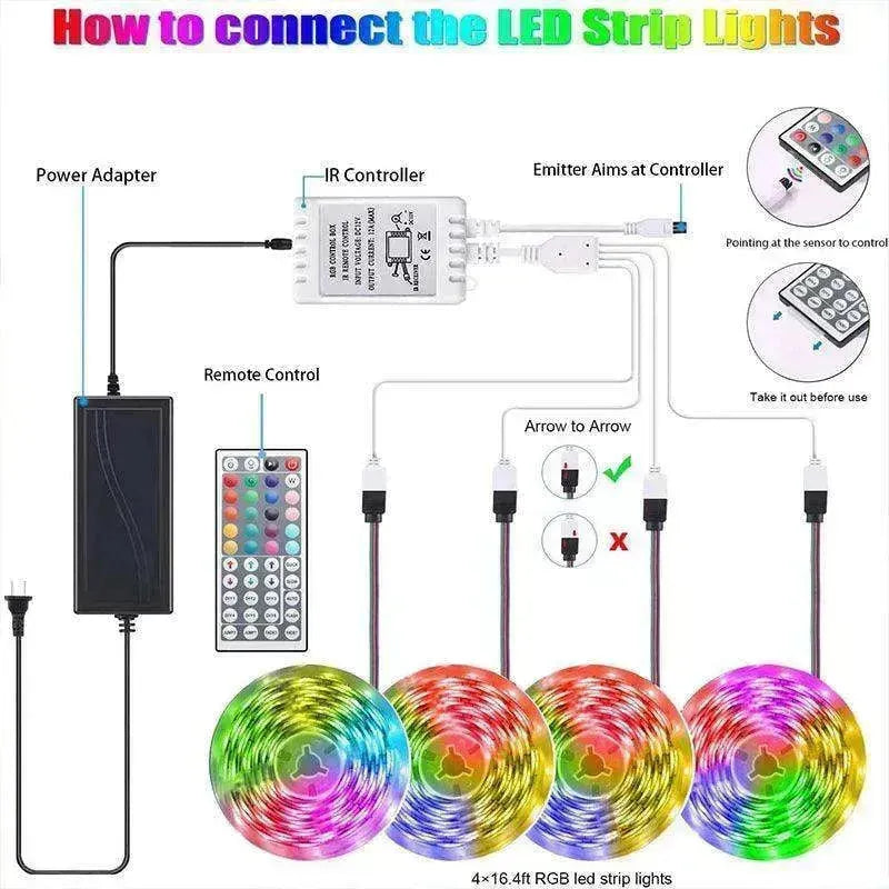 Bande lumineuse LED RGB 5050 Bande LED changeant de couleur avec télécommande 20 mètres de long Contrôleur 44 touches - EX-STOCK CANADA