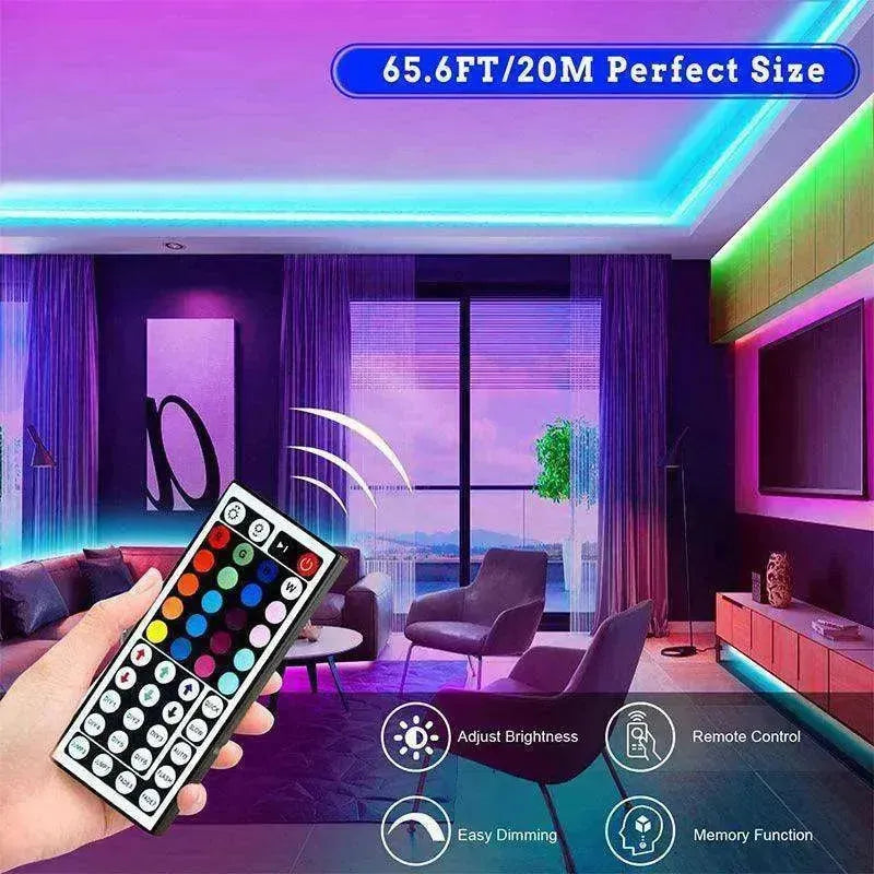 Bande lumineuse LED RGB 5050 Bande LED changeant de couleur avec télécommande 20 mètres de long Contrôleur 44 touches - EX-STOCK CANADA