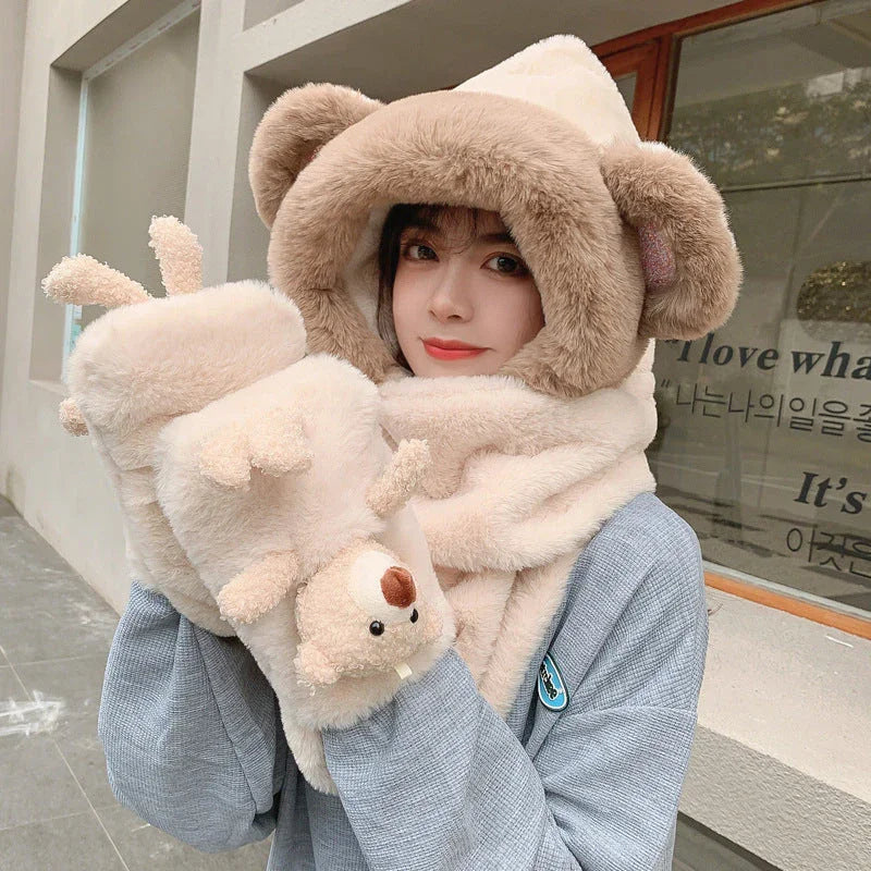 Rabbit Hair Cute Bear Hat Scarf Gloves EX-STOCK Canada