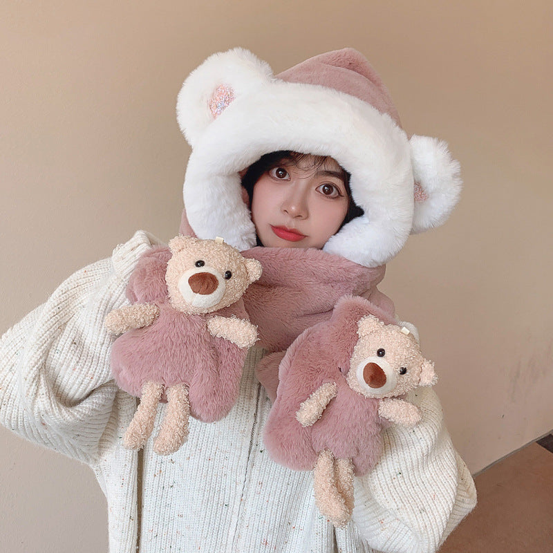 Rabbit Hair Cute Bear Hat Scarf Gloves EX-STOCK Canada