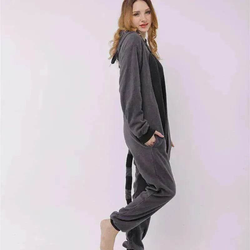 Raccoon cartoon animal one-piece pajamas polar fleece material - EX-STOCK Canada