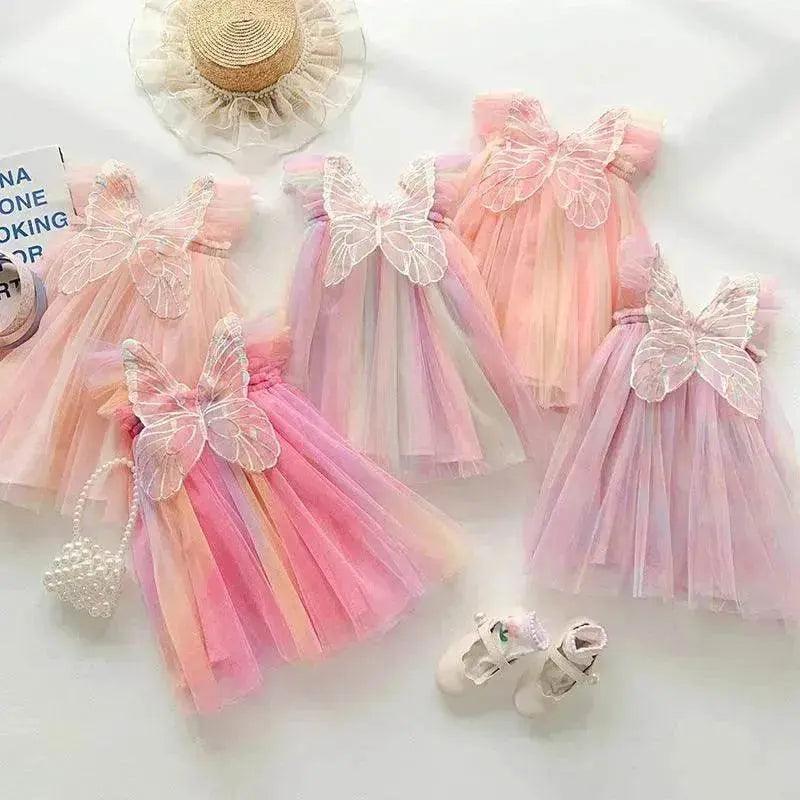 Rainbow Butterfly Wings Mesh Girl Dress - EX-STOCK Canada