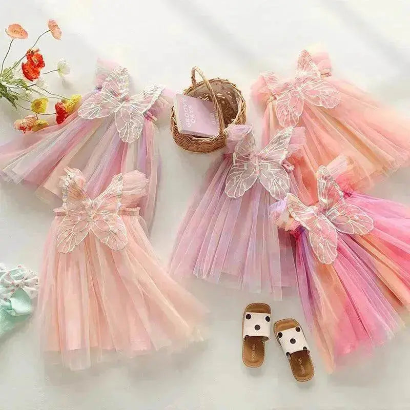 Rainbow Butterfly Wings Mesh Girl Dress - EX-STOCK Canada