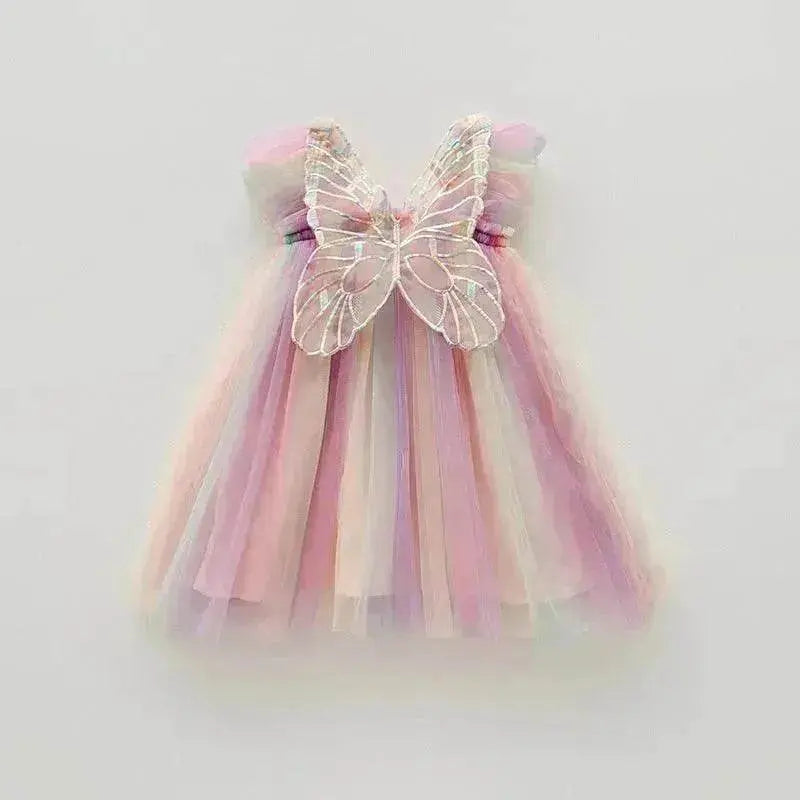 Rainbow Butterfly Wings Mesh Girl Dress - EX-STOCK Canada