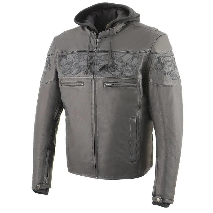 Veste de scooter crossover pour hommes Milwaukee Leather avec crânes réfléchissants et capuche amovible à manches longuesEX-STOCK Canada