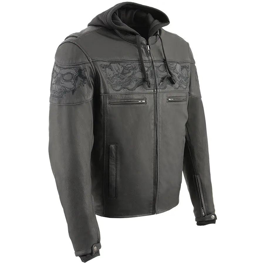 Veste de scooter crossover pour hommes Milwaukee Leather avec crânes réfléchissants et capuche amovible à manches longuesEX-STOCK Canada