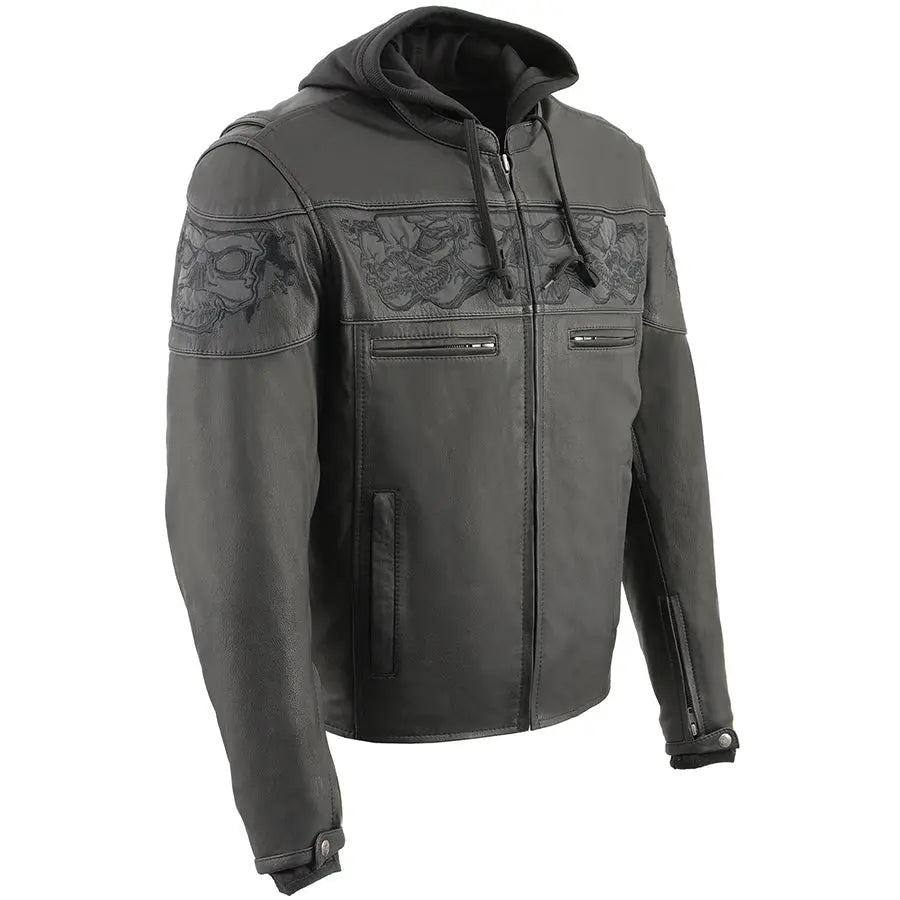 Veste de scooter croisée pour hommes Milwaukee Leather avec crânes réfléchissants et capuche amovible à manches longuesEX-STOCK Canada