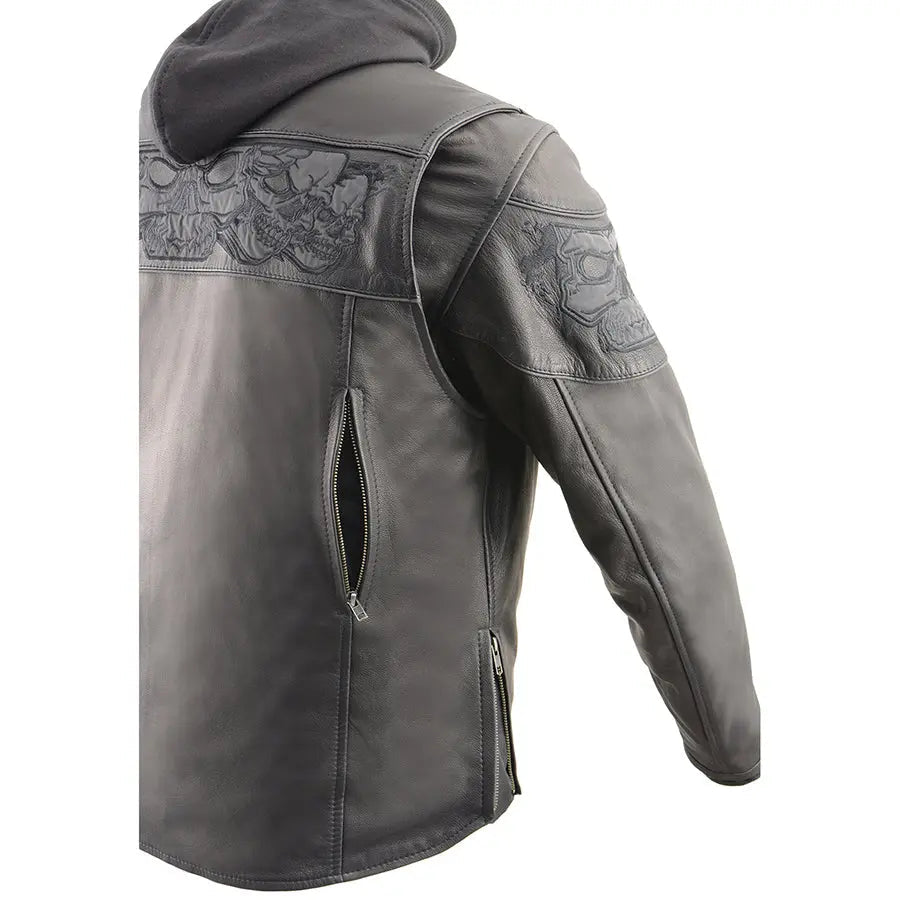 Veste de scooter croisée pour hommes Milwaukee Leather avec crânes réfléchissants et capuche amovible à manches longuesEX-STOCK Canada