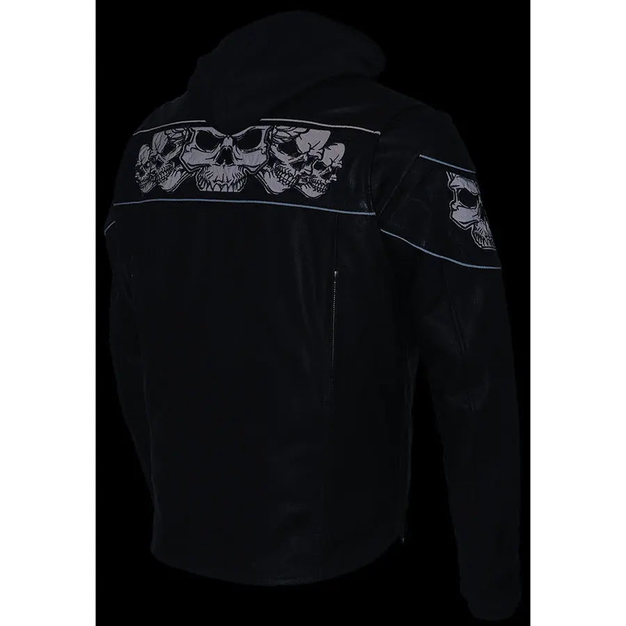 Veste de scooter crossover pour hommes Milwaukee Leather avec crânes réfléchissants et capuche amovible à manches longuesEX-STOCK Canada