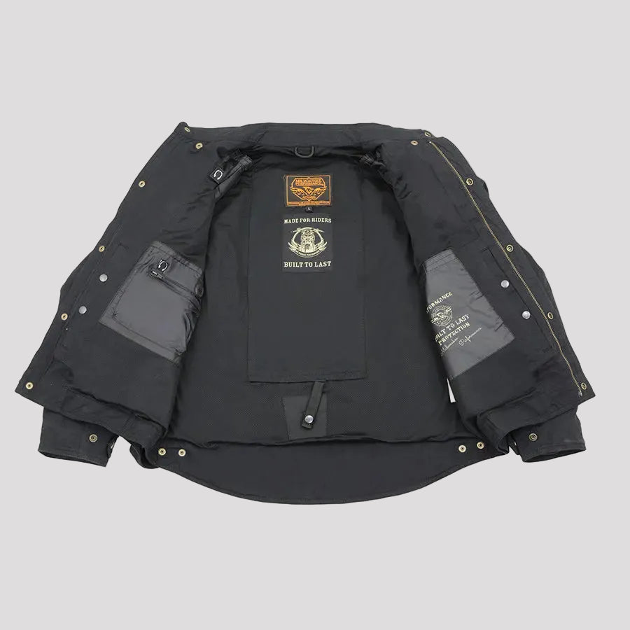 Milwaukee Leather Men's Black Armored Biker Shirt w/ Reinforced Fibers