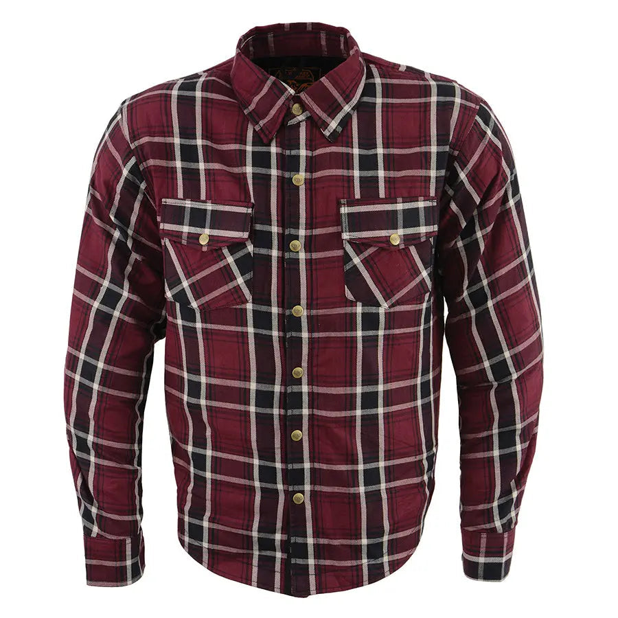 Milwaukee Leather Men's Maroon Checkered Armored Flannel Biker Shirt w/ Reinforced Fibers EX-STOCK Canada