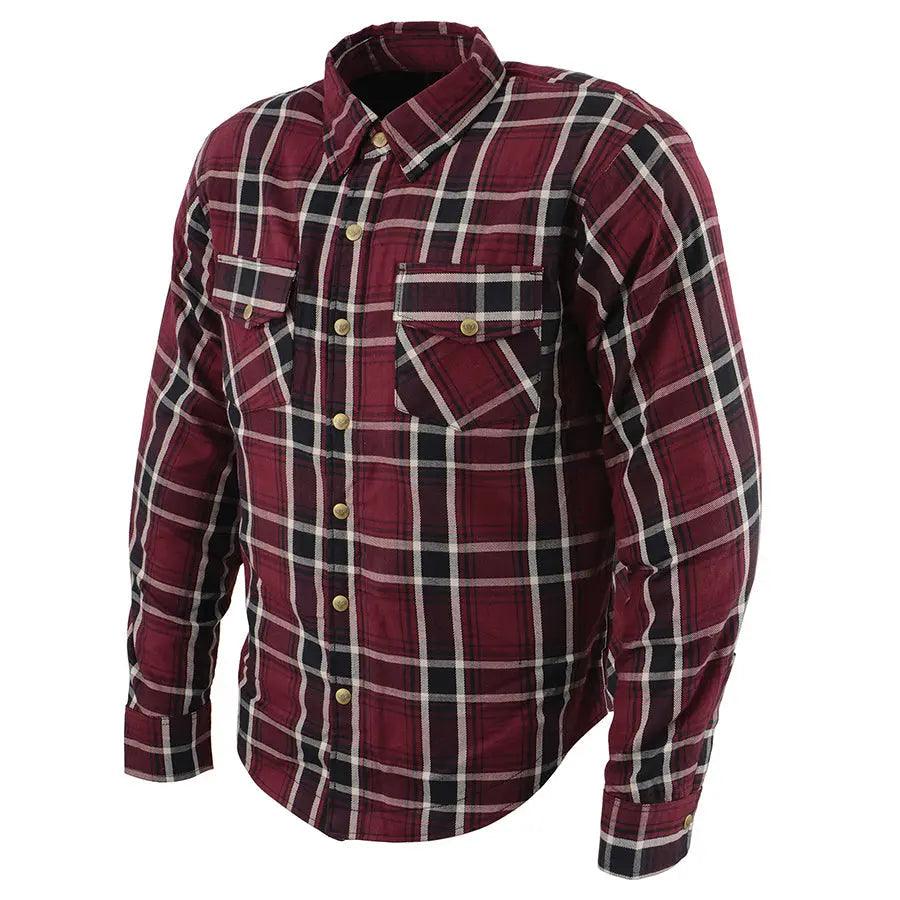 Camisa Biker de Franela Acolchada Cuadriculada Burdeos para Hombre de Milwaukee Leather con Fibras ReforzadasEX-STOCK Canada