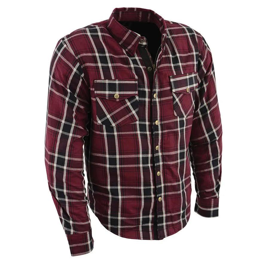Camisa Biker de Franela Acolchada Cuadriculada Burdeos para Hombre de Milwaukee Leather con Fibras ReforzadasEX-STOCK Canada