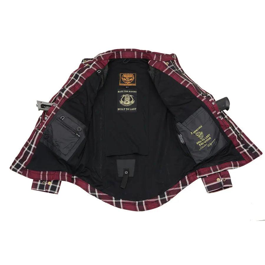Camisa Biker de Franela Acolchada Cuadriculada Burdeos para Hombre de Milwaukee Leather con Fibras ReforzadasEX-STOCK Canada