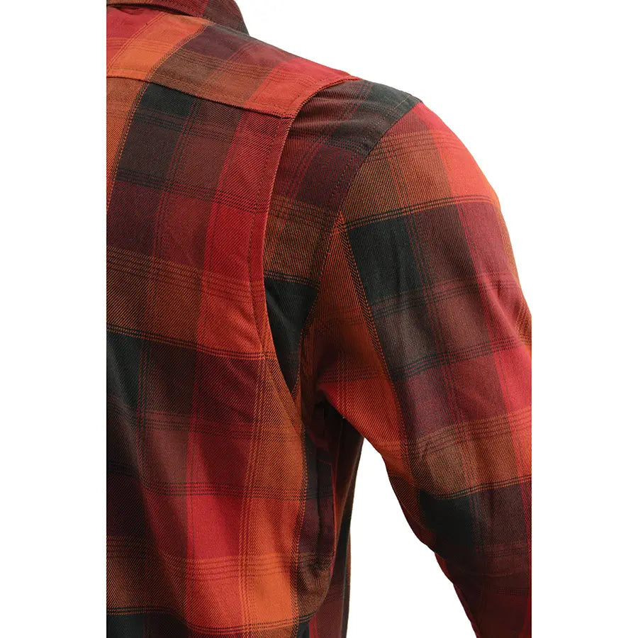 Camisa de Biker para Hombre de Franela Blindada en Rojo y Naranja de Milwaukee Leather con Fibras ReforzadasEX-STOCK Canada