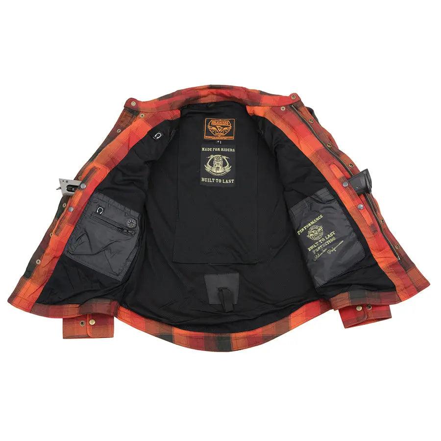 Milwaukee Leather Men's Red & Orange Armored Flannel Biker Shirt w/ Reinforced Fibers EX-STOCK Canada