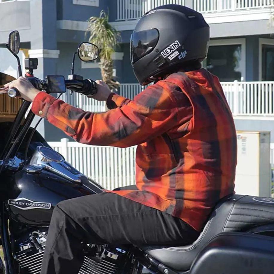 Milwaukee Leather Men's Red & Orange Armored Flannel Biker Shirt w/ Reinforced Fibers EX-STOCK Canada