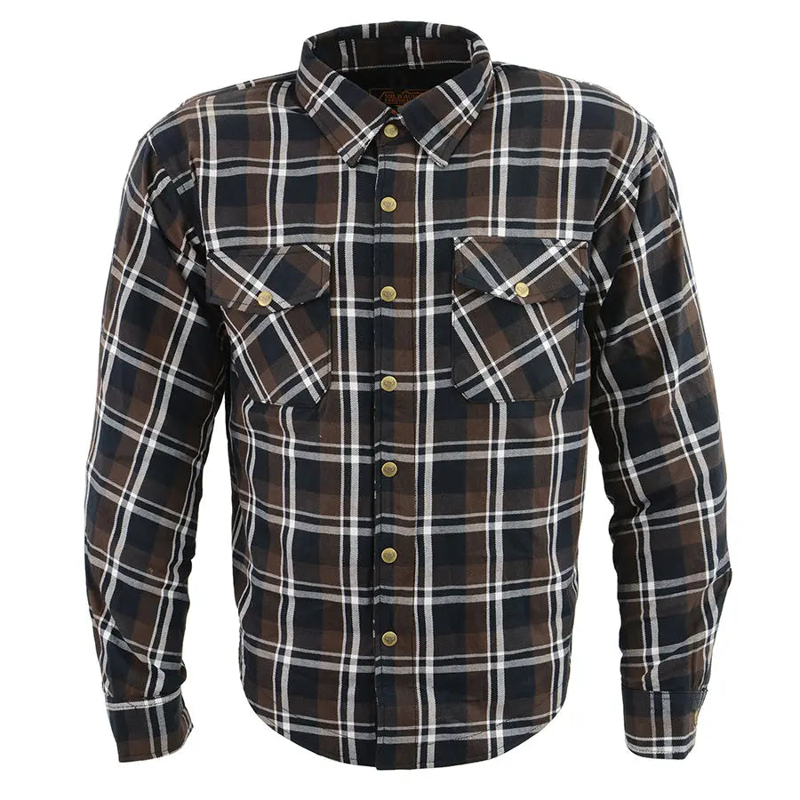 Milwaukee Leather Men's Brown Checkered Armored Flannel Biker Shirt w/ Reinforced Fibers EX-STOCK Canada