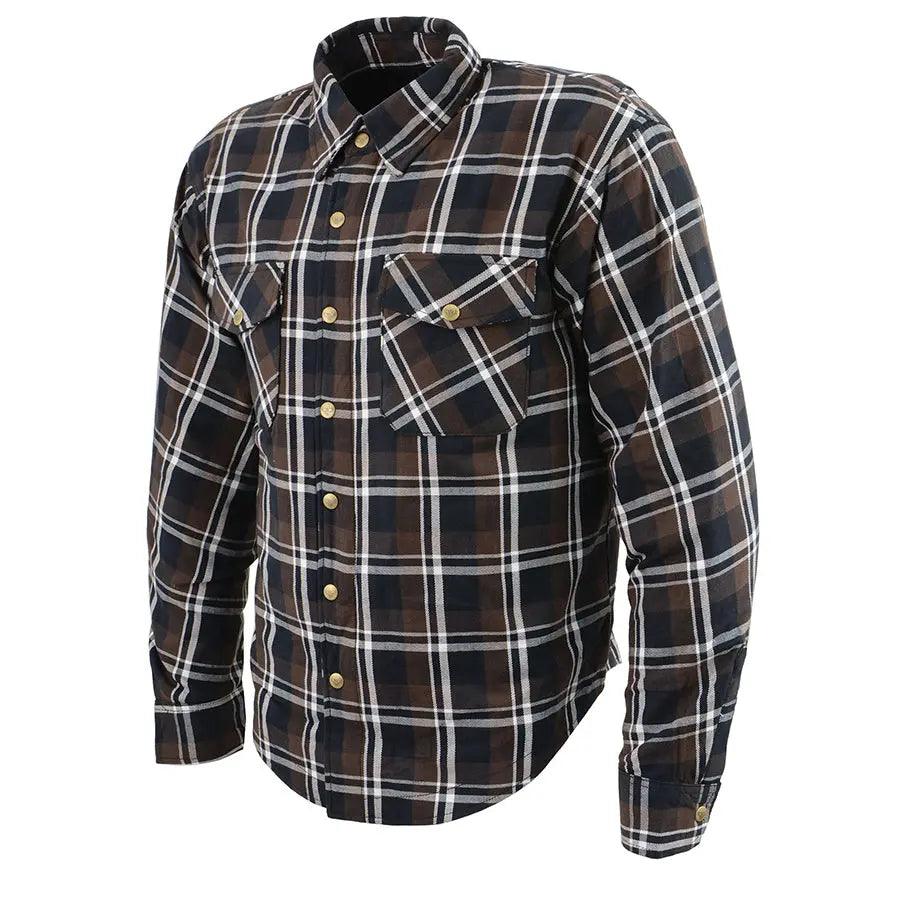 Milwaukee Leather Men's Brown Checkered Armored Flannel Biker Shirt with Reinforced Fibers