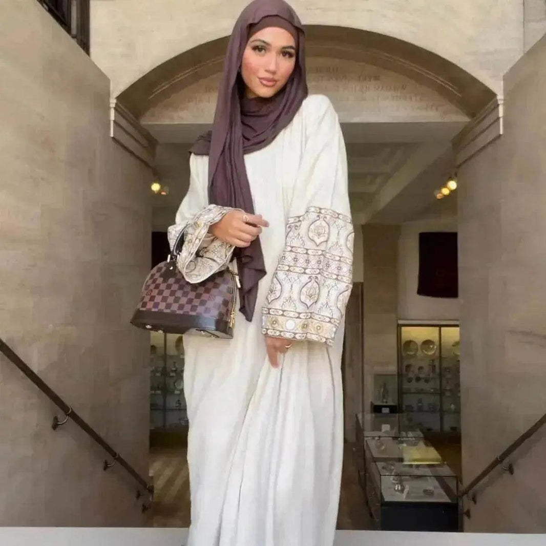 Retro-Inspired Boho Print Long Dress with Loose Puff Sleeves - EX-STOCK Canada