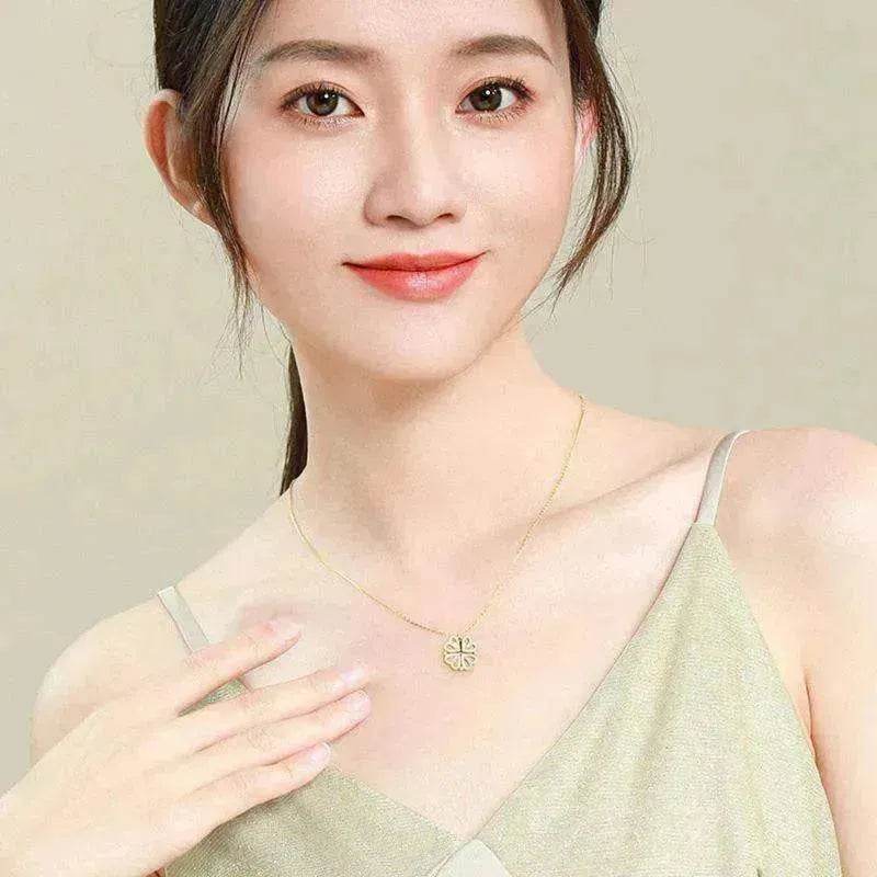 Retro Magnetic Folding Heart Shaped Four Leaf Clover Pendant Women Necklace - EX-STOCK Canada