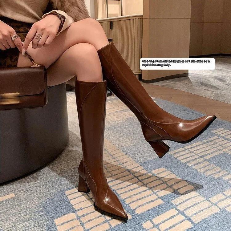 Retro Maillard Tube High Heel Riding Boots EX-STOCK Canada