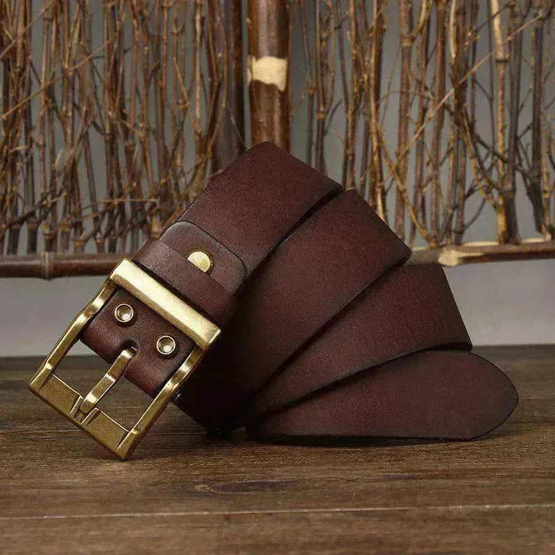 Retro Washed Matte Top-grain Leather Brass Buckle Belt - EX-STOCK Canada