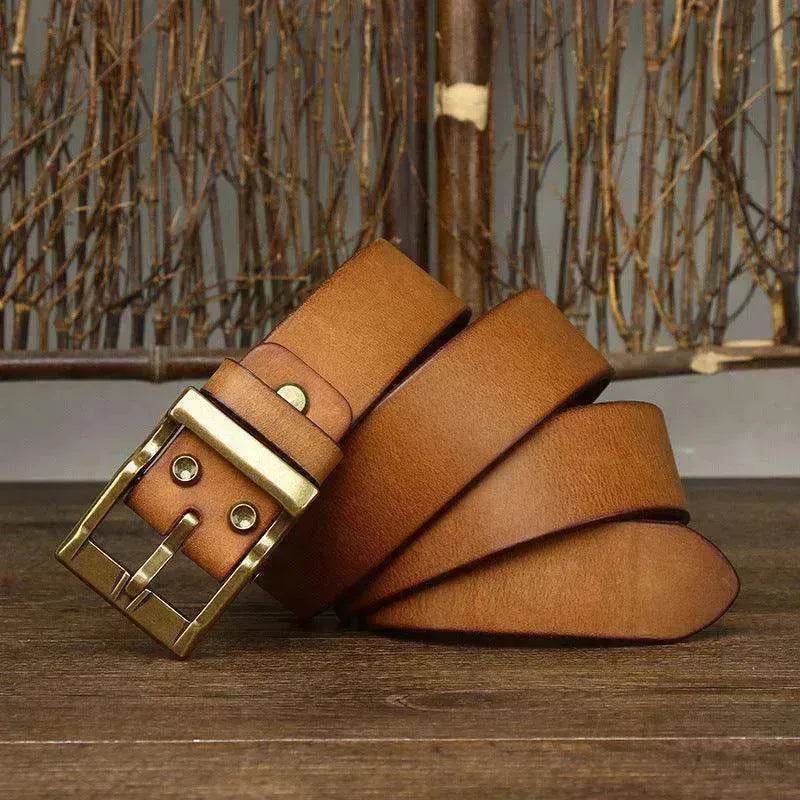 Retro Washed Matte Top-grain Leather Brass Buckle Belt - EX-STOCK Canada