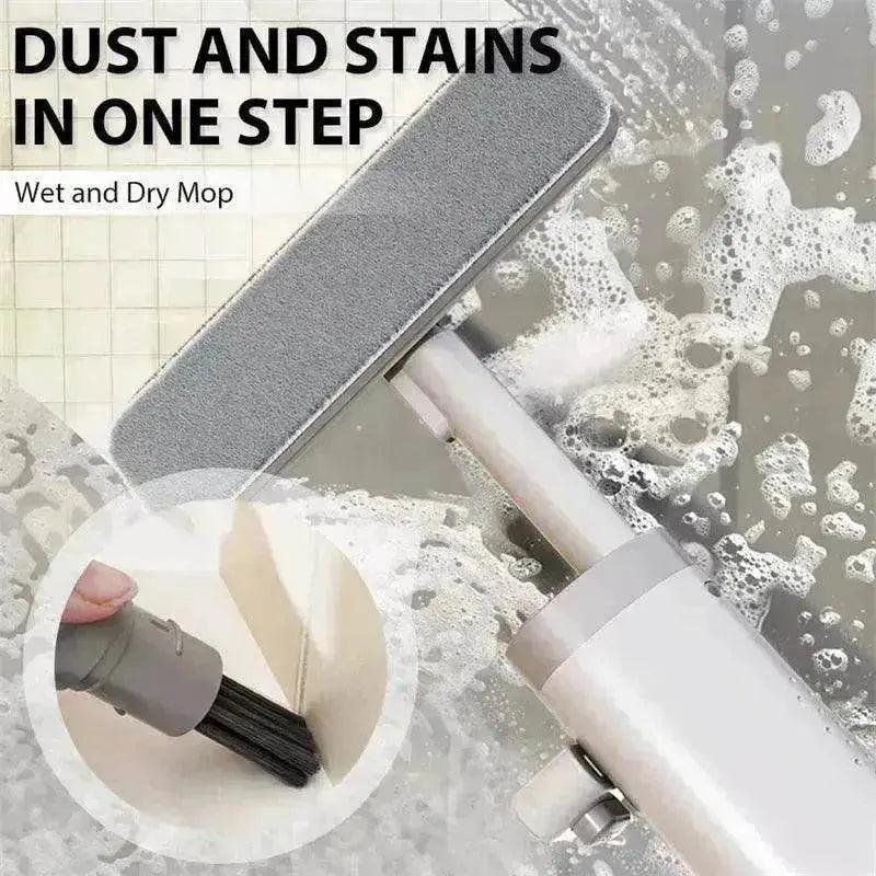 Drehbarer Self-Squeeze Mini-Mopp mit Ritzenbürste, Handwaschfreier Flachmopp zum Auspressen mit 2 wiederverwendbaren Mikrofaser-Pads, Mikrofaser-Mopp für Nass- und Trockenanwendung, Selbstwringender Flachmopp zur Bodenreinigung - EX-STOCK Canada