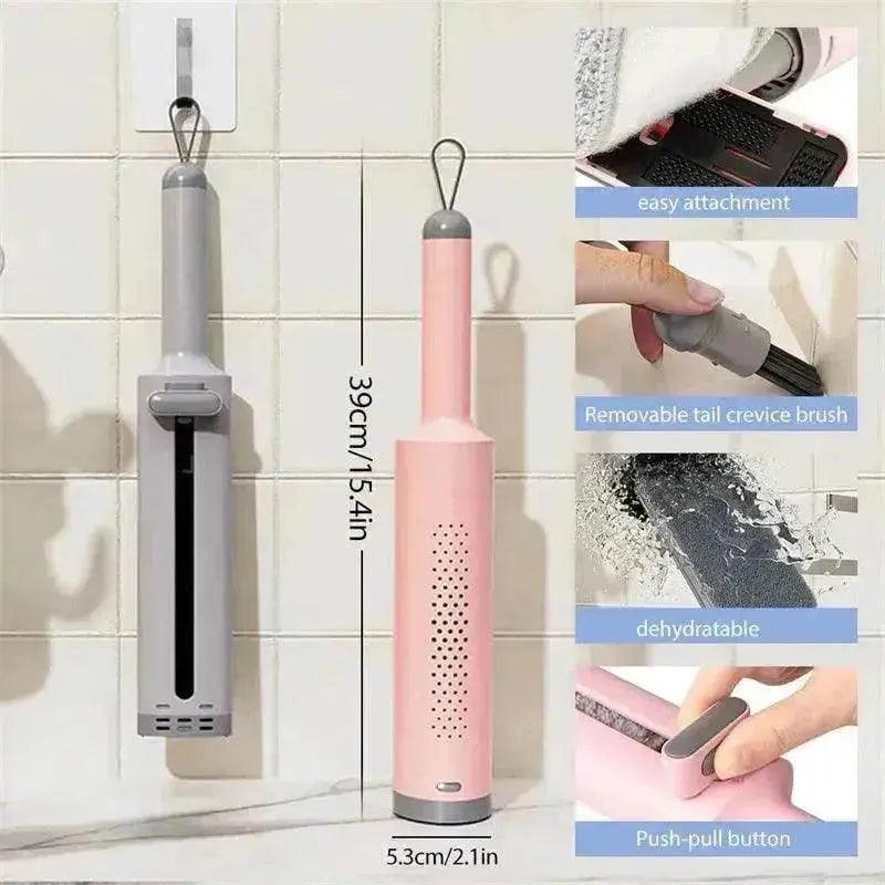 Drehbarer Self-Squeeze Mini-Mopp mit Ritzenbürste, Handwaschfreier Flachmopp zum Auspressen mit 2 wiederverwendbaren Mikrofaser-Pads, Mikrofaser-Mopp für Nass- und Trockenanwendung, Selbstwringender Flachmopp zur Bodenreinigung - EX-STOCK Canada