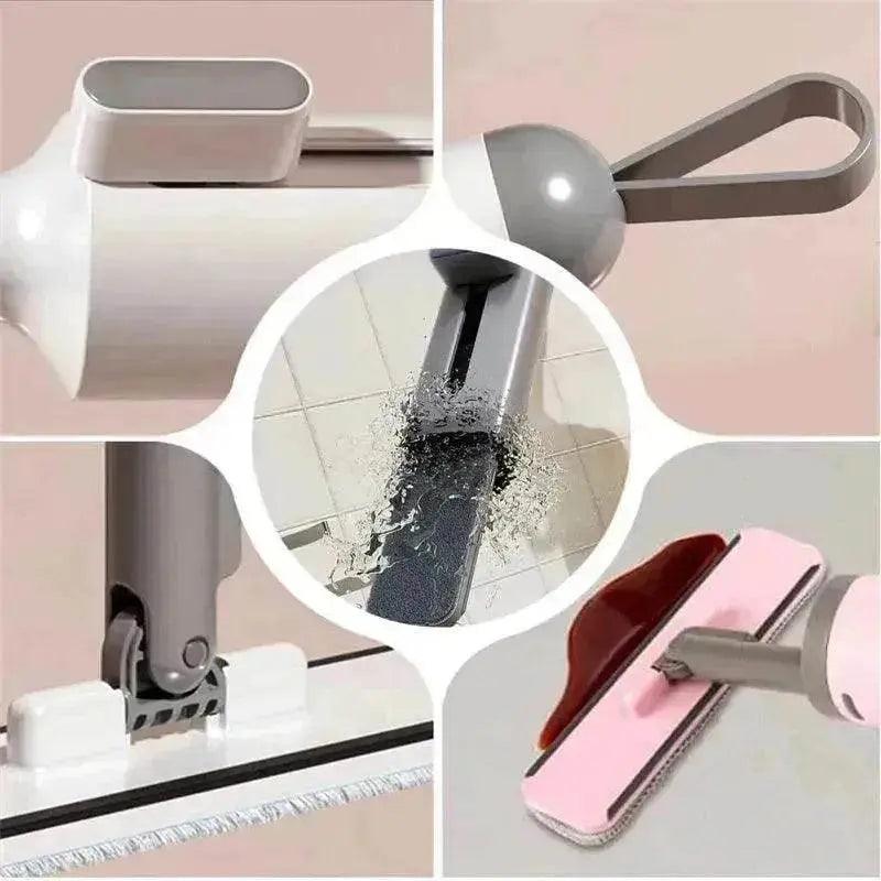 Drehbarer Self-Squeeze Mini-Mopp mit Ritzenbürste, Handwaschfreier Flachmopp zum Auspressen mit 2 wiederverwendbaren Mikrofaser-Pads, Mikrofaser-Mopp für Nass- und Trockenanwendung, Selbstwringender Flachmopp zur Bodenreinigung - EX-STOCK Canada