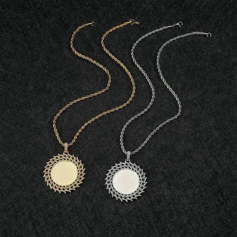 Round Diamond Sun Flower Frame Couple Commemorative Necklace - EX-STOCK Canada