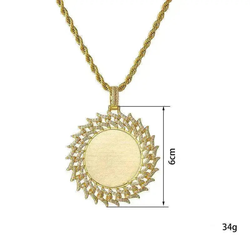 Round Diamond Sun Flower Frame Couple Commemorative Necklace - EX-STOCK Canada