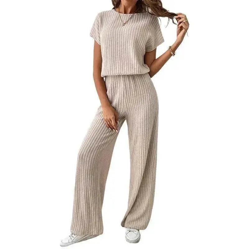 Rundhals einfarbiges modisches Stricktop und Hose Zweiteiler-Set - EX-STOCK Canada