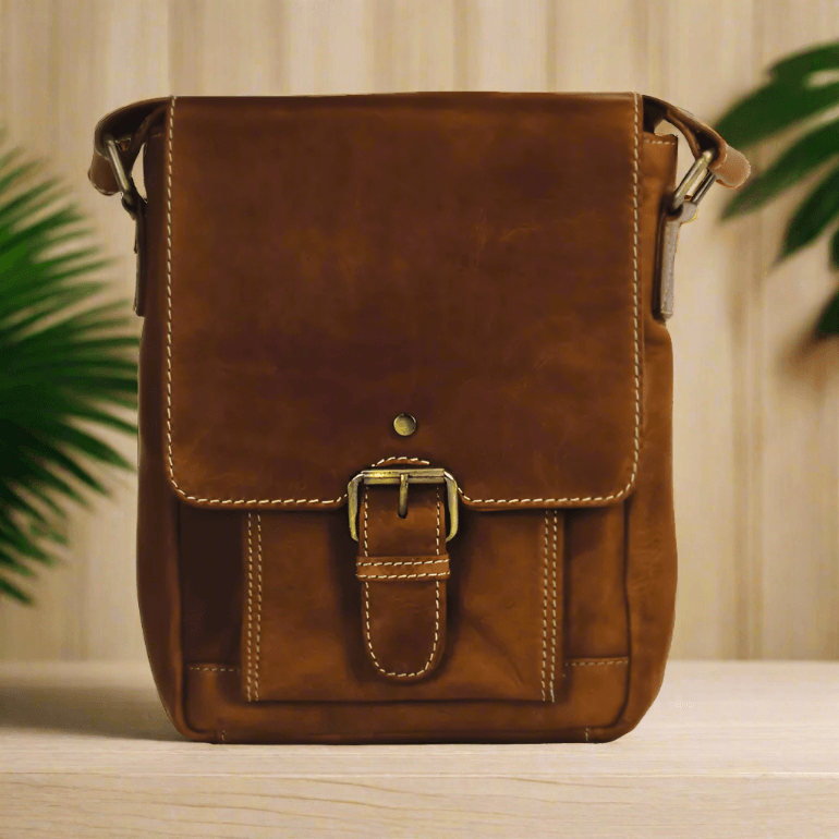Rugged Earth Leather Bag with Front Flap and Buckle EX-STOCK Canada