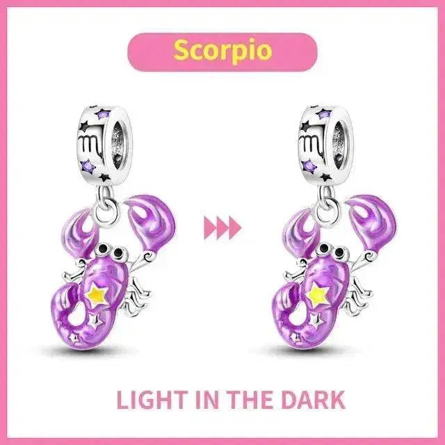 S925 Silver Colorful Luminous Twelve Constellation Pendant - EX-STOCK Canada