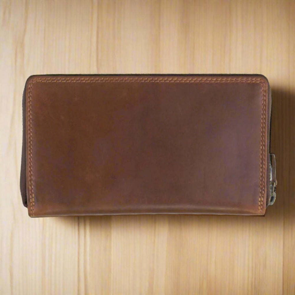 Portefeuille zippé unisexe en cuir pleine fleur Rugged EarthEX-STOCK Canada