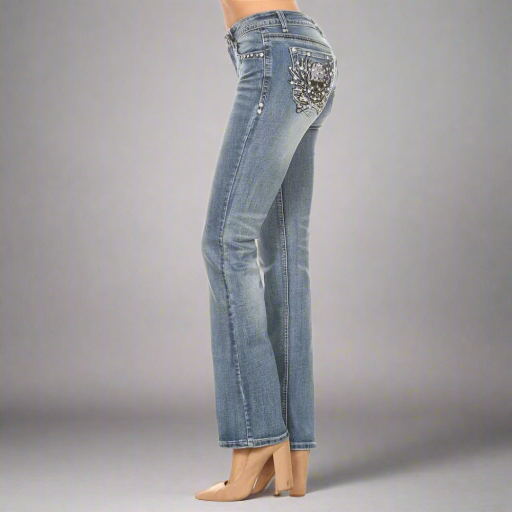 Jeans Bootcut da Donna Platinum Plush con Teschio e Ossa di StrassEX-STOCK Canada