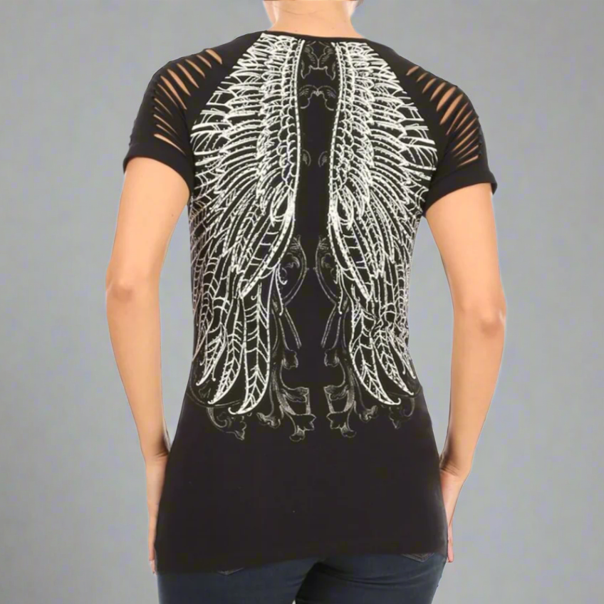 Women's Rhinestone Angel Wing Raglan Top EX-STOCK Canada
